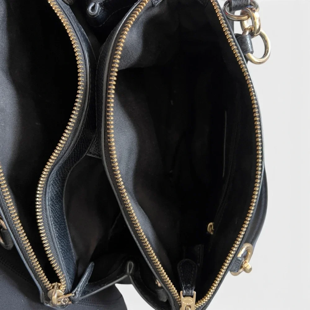 Coach Large Christie Carryall Black Crossgrain Leather Satchel Shoulder Bag Gold